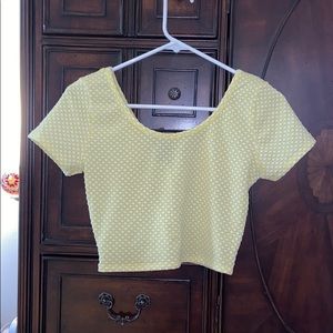 Yellow and white crop top polka dot size small